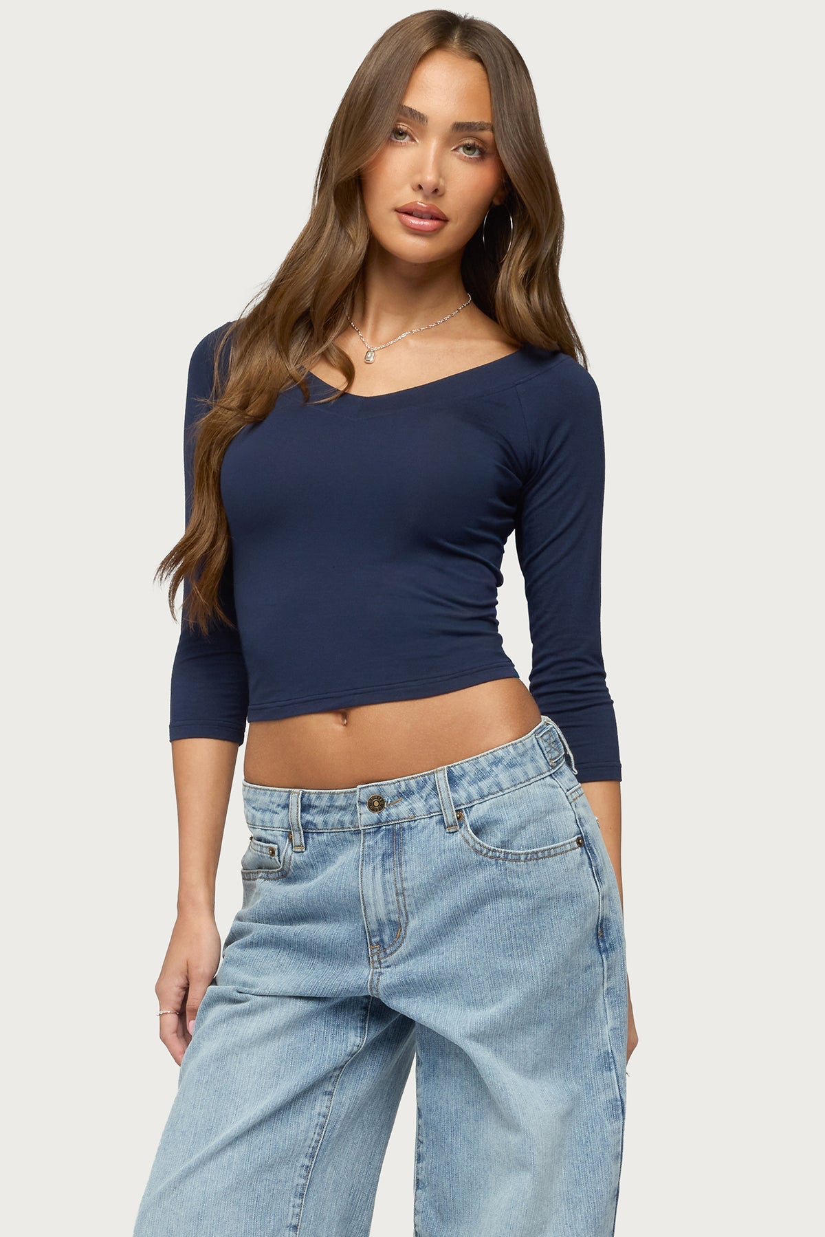 Cecilie Quarter Sleeve V Neck Top