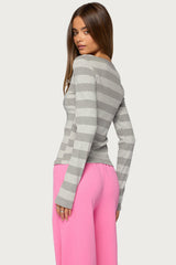 Dea Striped Long Sleeve Henley T Shirt