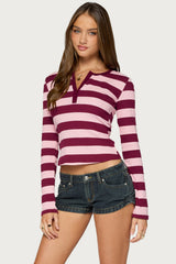 Dea Striped Long Sleeve Henley T Shirt