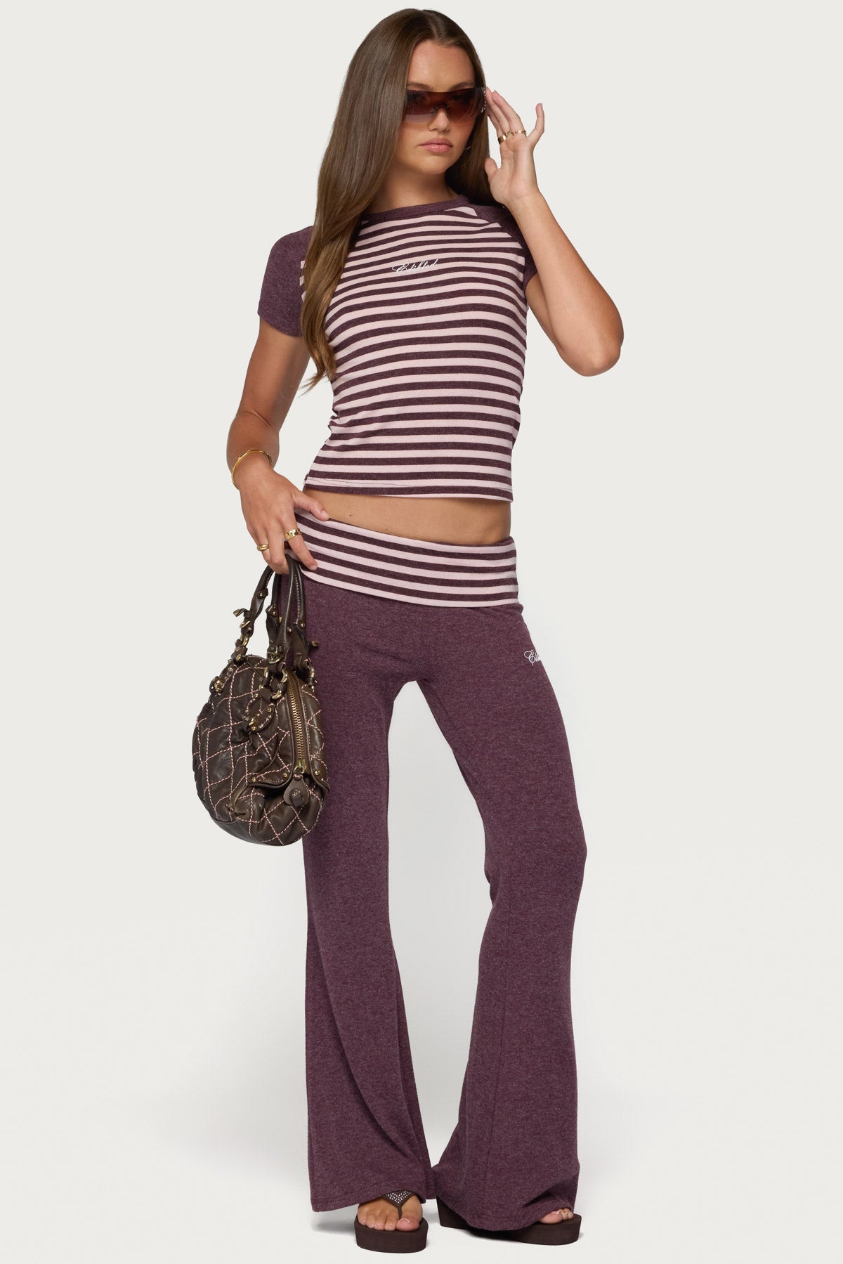 Stay Edikted Stripey Foldover Trousers