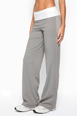 Dayna Contrast Foldover Straight Leg Trousers