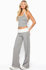 Dayna Contrast Foldover Straight Leg Trousers