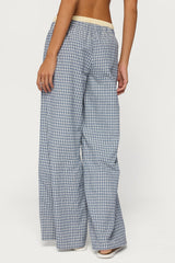 Indya Contrast Plaid Wide Leg Trousers