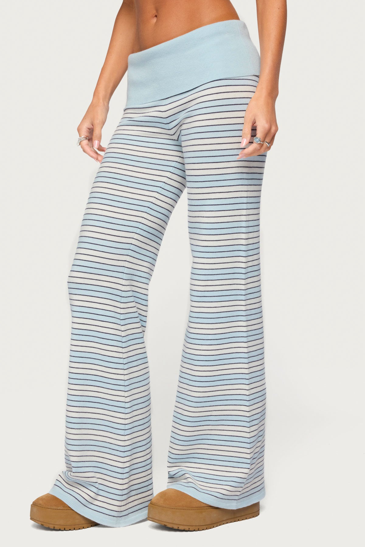 Jadie Foldover Striped Knit Trousers