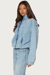 Jaysi High Neck Denim Bomber Jacket