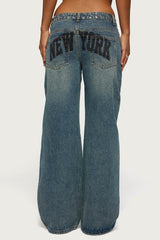 NYC Studded Low Rise Baggy Jeans