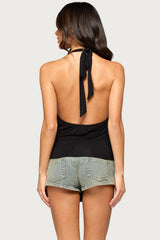 Dixi Buckle Draped Plunge Neck Top