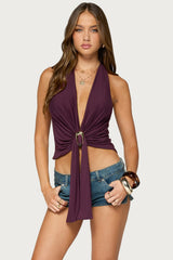 Dixi Buckle Draped Plunge Neck Top