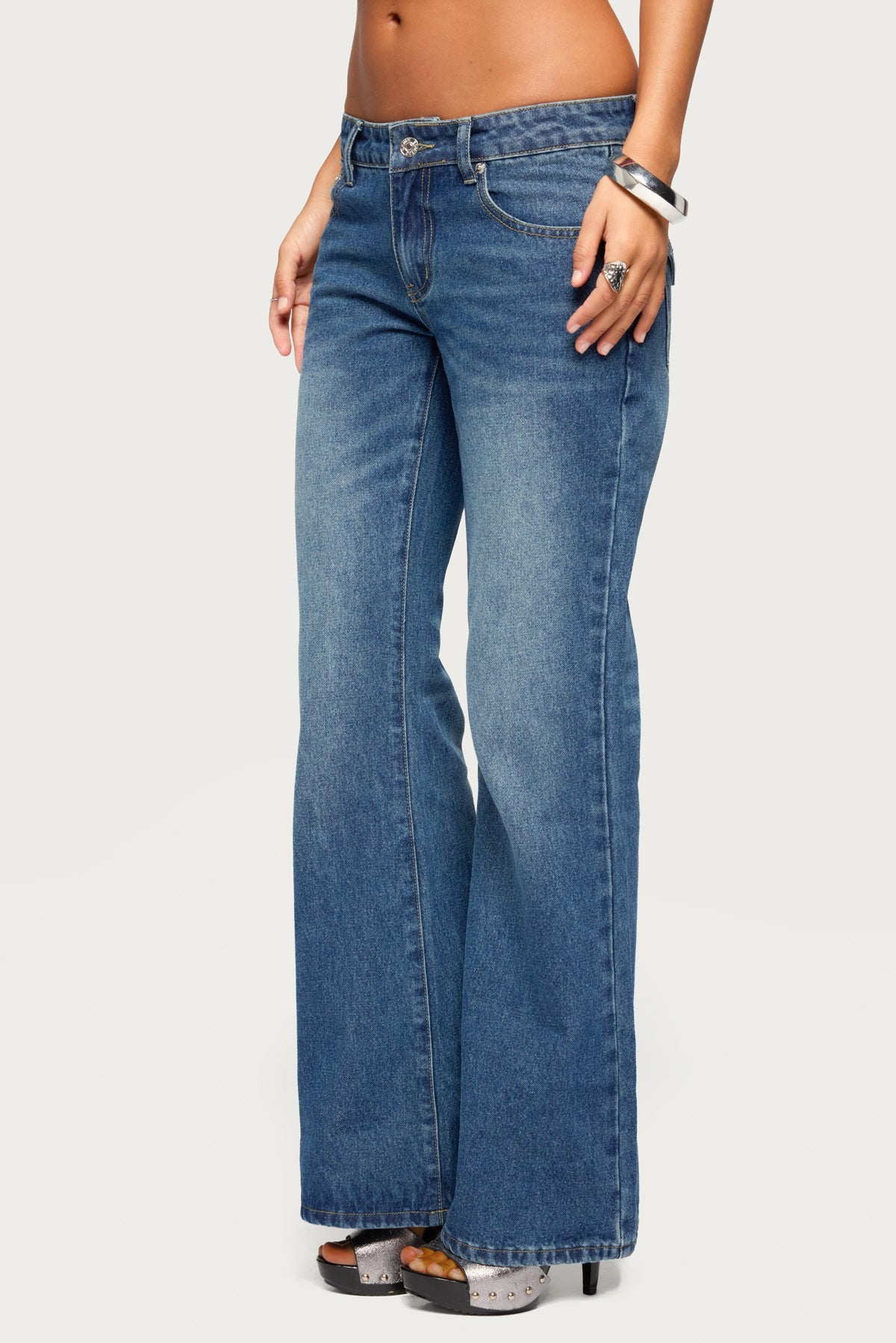 Raiva Rhinestone Low Rise Flared Jeans