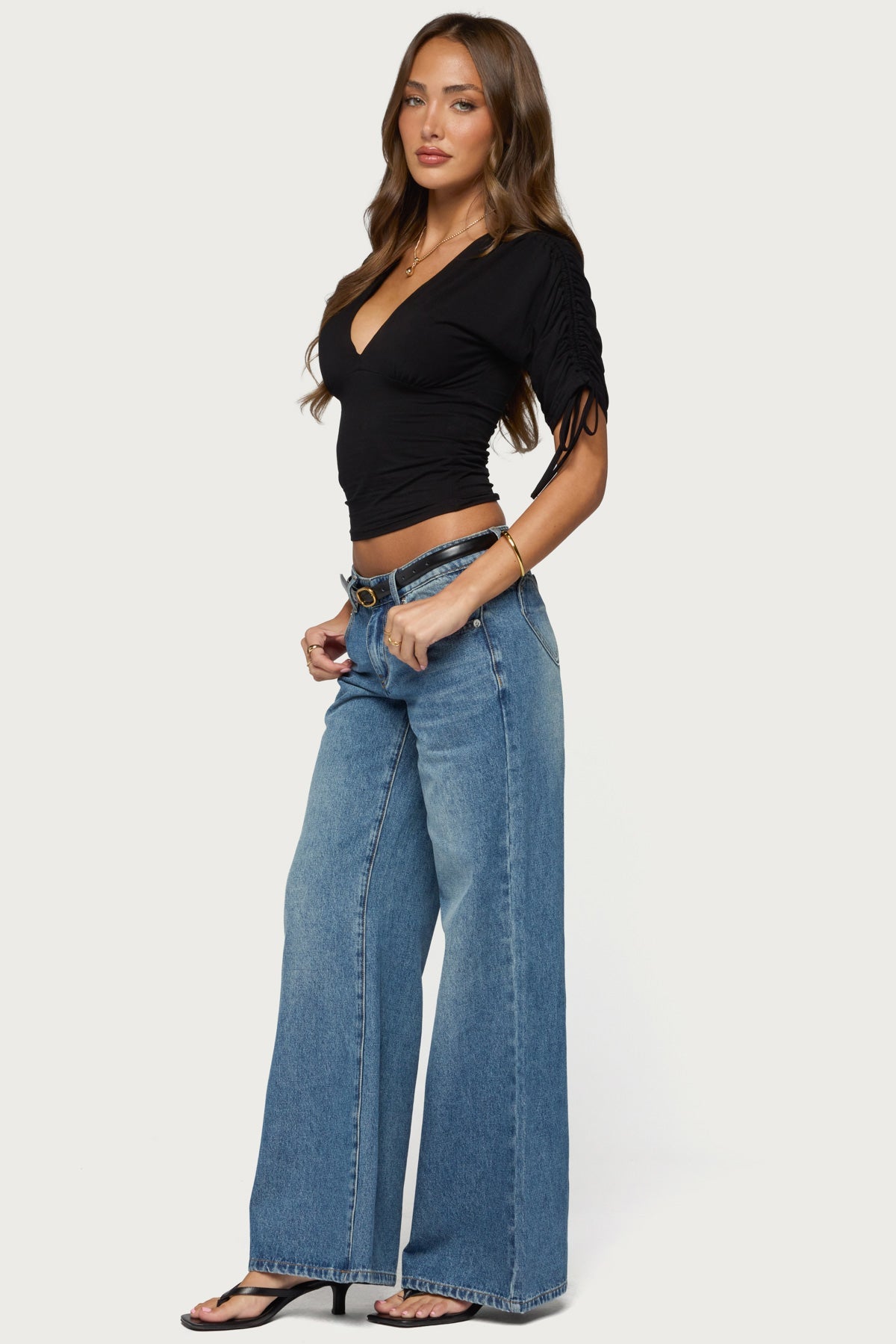 Muriel Drawstring V Neck Top