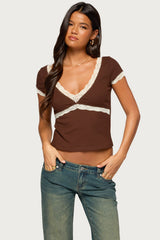 Juli Lacey Ribbed V Neck Top