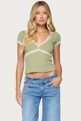 Juli Lacey Ribbed V Neck Top