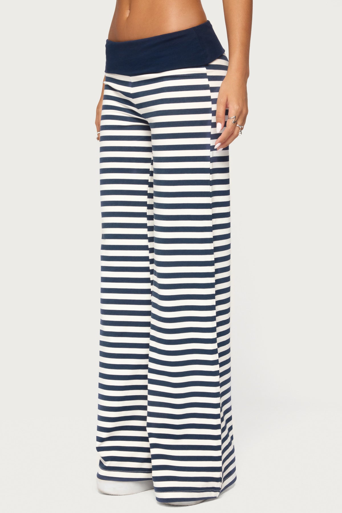 Fina Contrast Foldover Striped Trousers