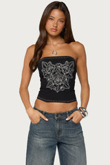 Harli Floral Studded Strapless Corset