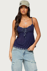 Lissey Plaid Tie Babydoll Top