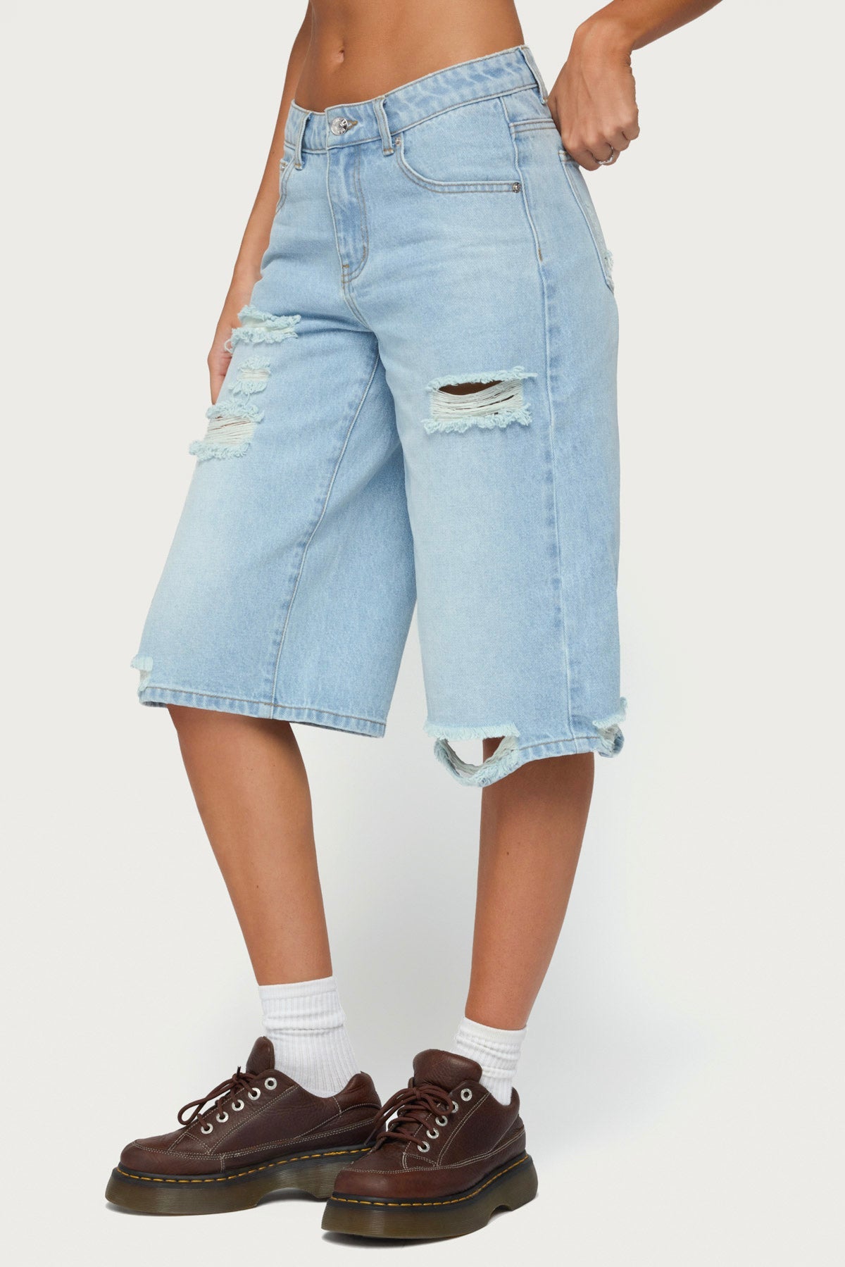 Distressed Low Rise Boyfriend Bermuda Shorts