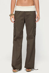 Jolee Contrast Ribbed Foldover Cargo Trousers