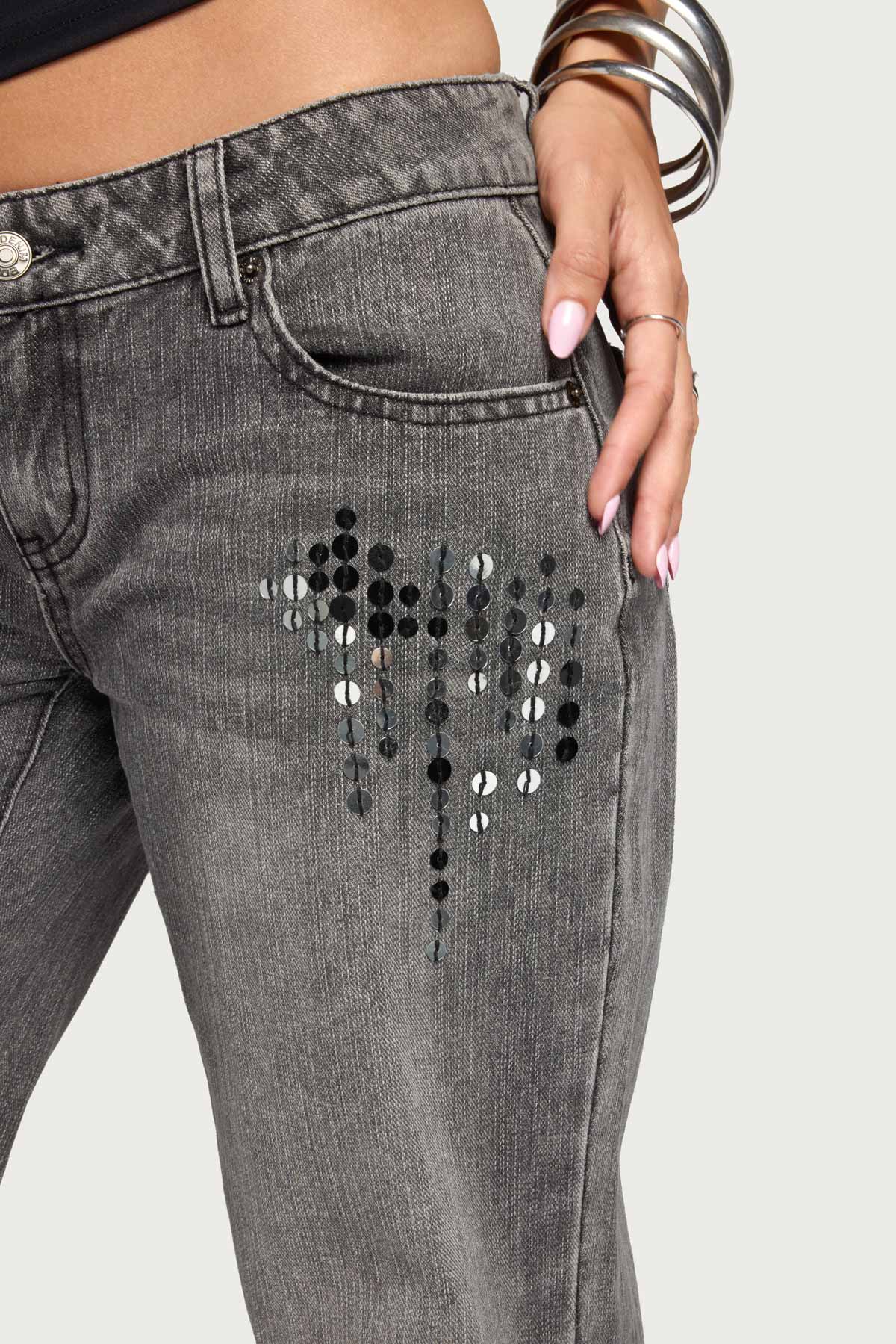 Uliz Sequin Low Rise Bootcut Jeans