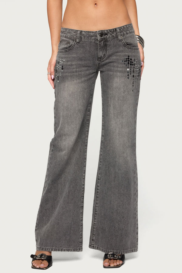 Uliz Sequin Low Rise Bootcut Jeans