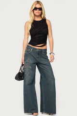 Rhinestone Graphic Low Rise Baggy Jeans