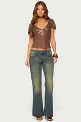 Ciri Sequin Mesh V Neck Top