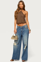 Neevah Studded Draped Halter Top