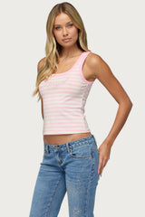 Angel Glow Rhinestone Striped Tank Top