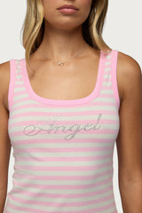Angel Glow Rhinestone Striped Tank Top