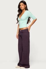 Garla V Neck Three-Quarter Sleeve Top