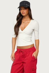 Garla V Neck Three-Quarter Sleeve Top