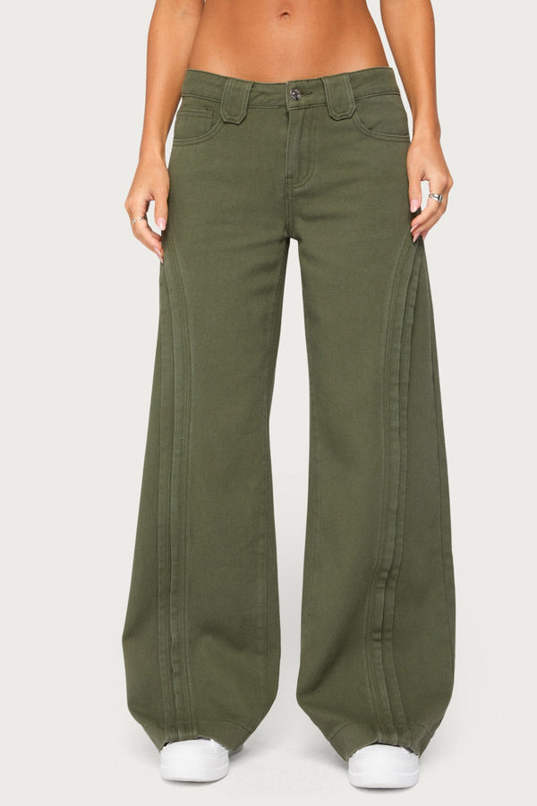 Pascale Stitched Low Rise Wide Leg Jeans