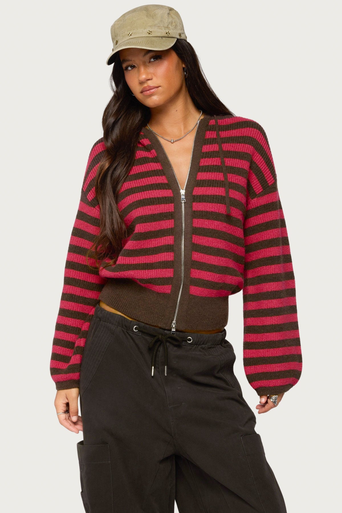 Cluny Striped Knit Zip Up Hoodie
