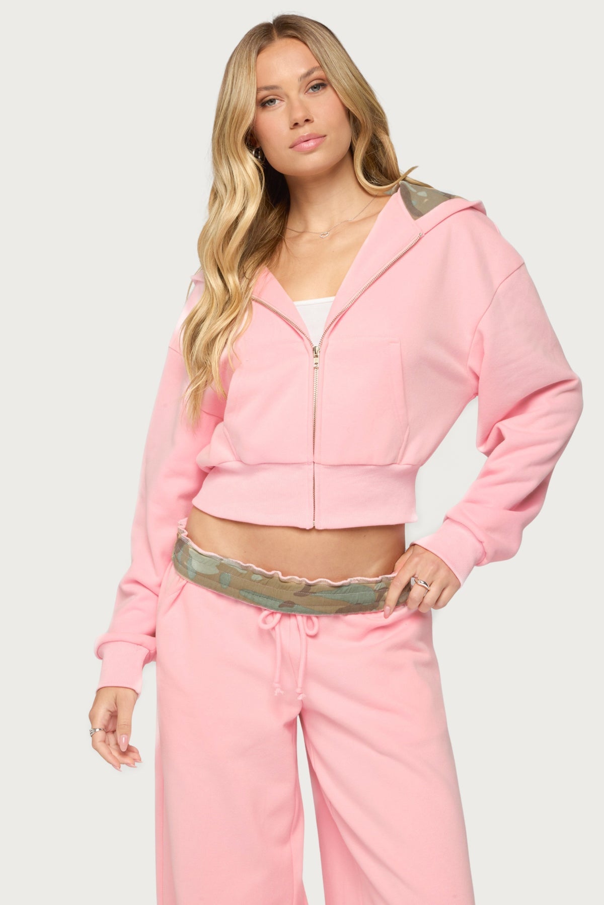 Camo Cool Contrast Zip Up Hoodie