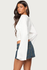 Bebe Ruched Long Sleeve V Neck Top