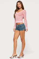 Acey Sequin Shiny Knit V Neck Top
