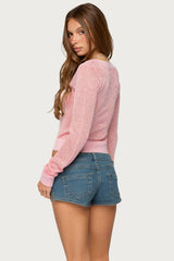 Acey Sequin Shiny Knit V Neck Top