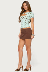 Saydee Polka Dot Twisted Cutout Top