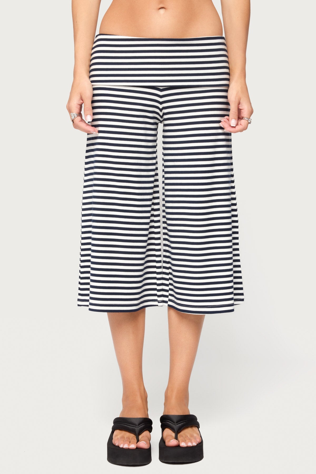 Kelia Striped Foldover Bermuda Shorts