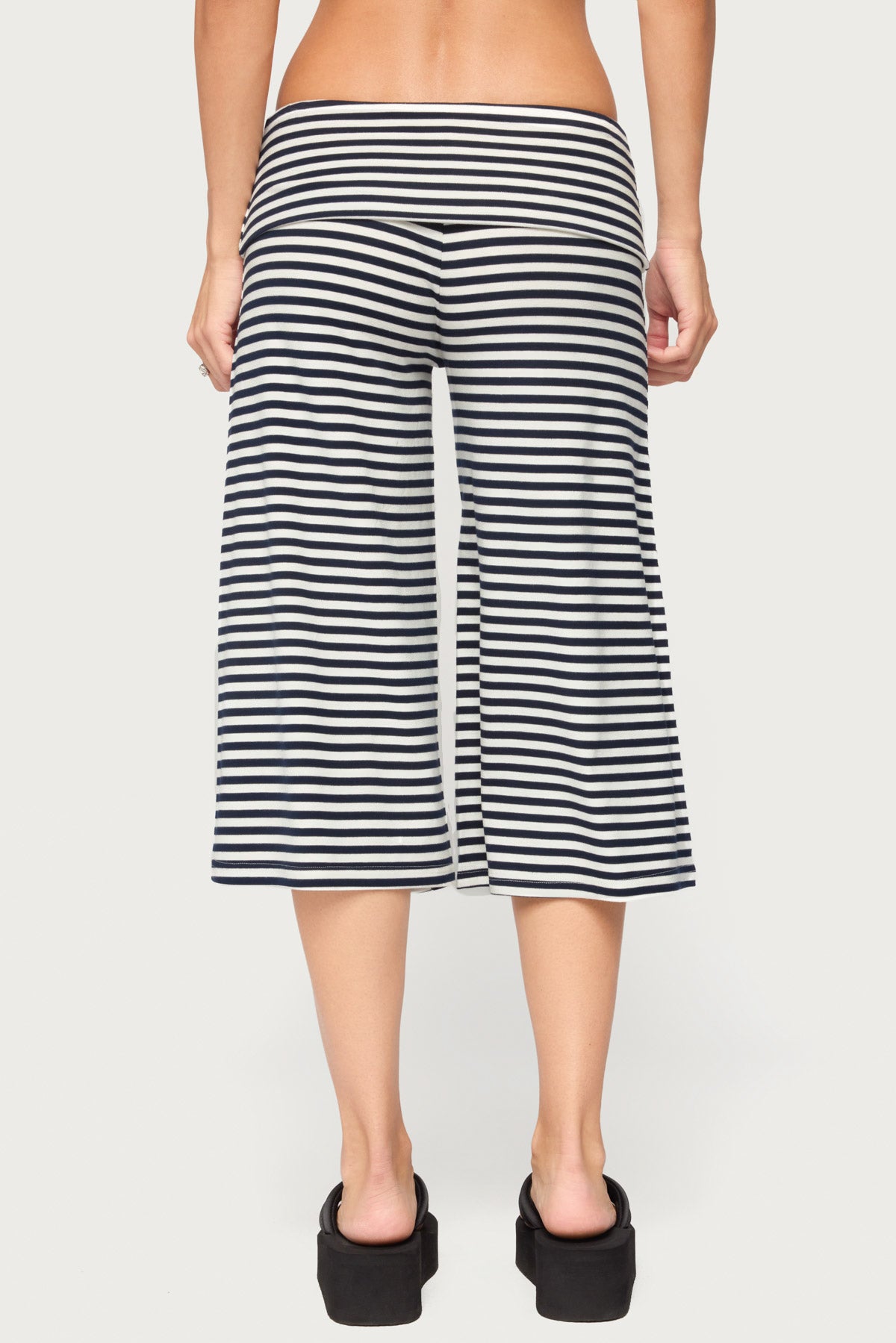 Kelia Striped Foldover Bermuda Shorts