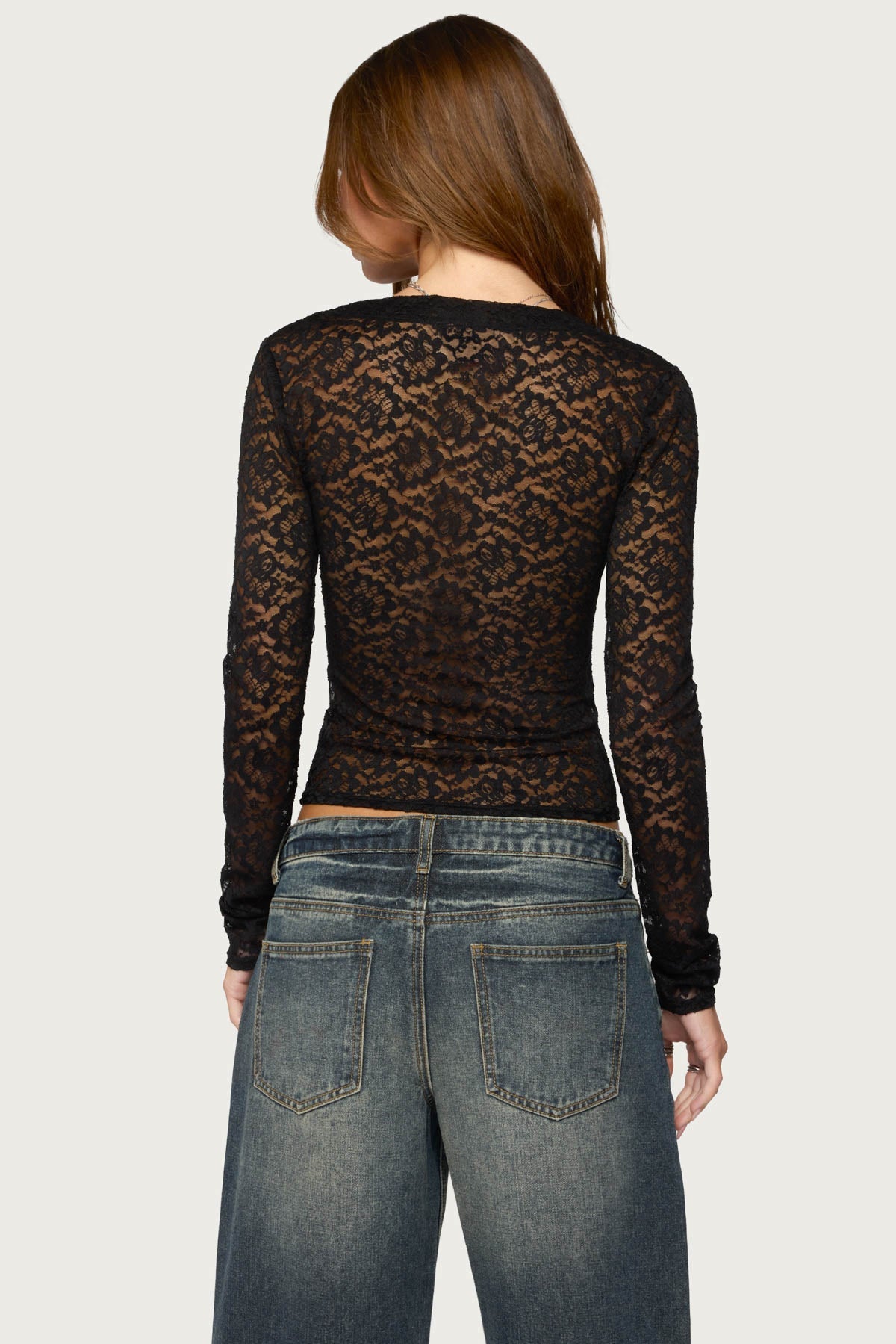 Zanda Sheer Lace Long Sleeve Top