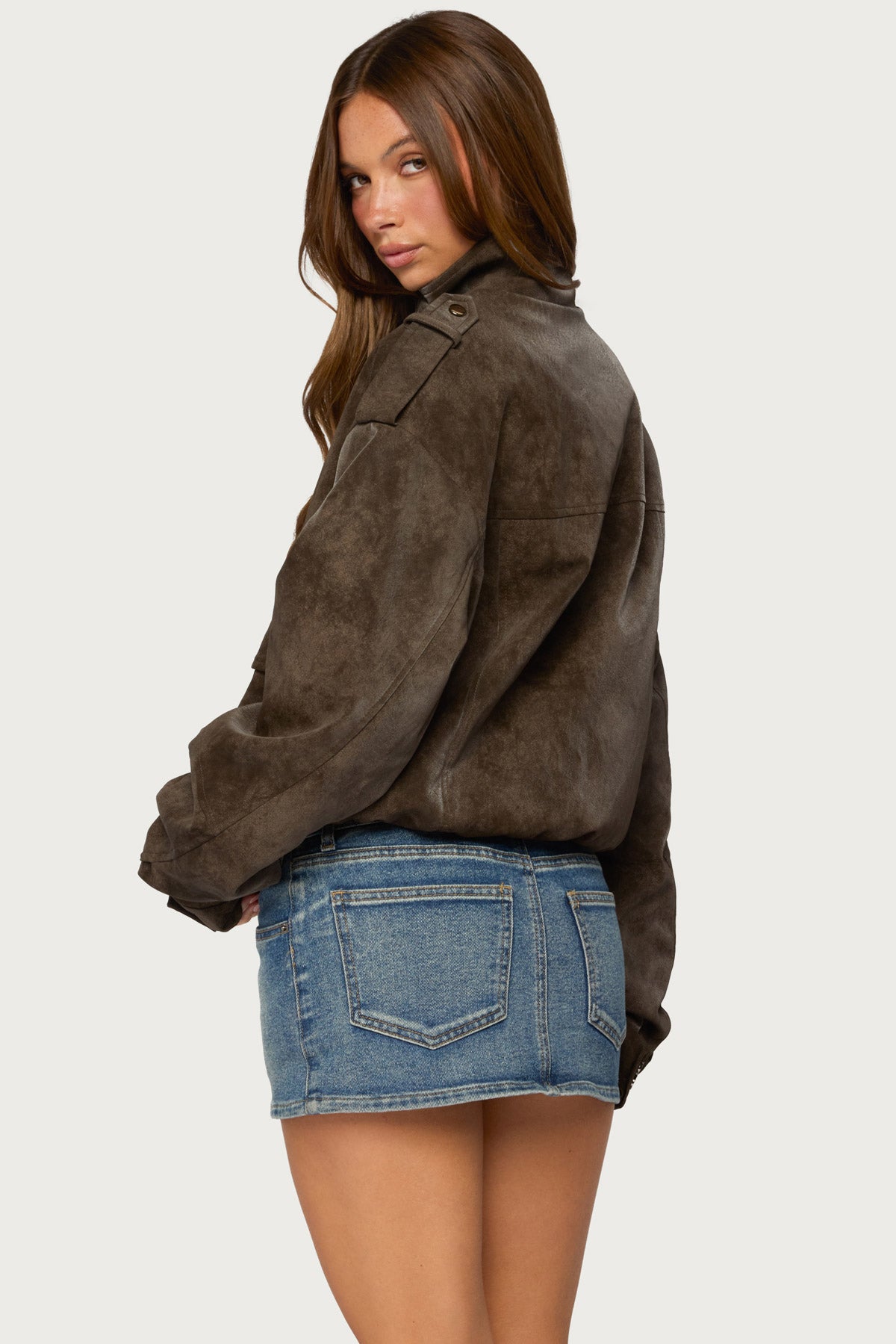 Chaya High Neck Faux Suede Jacket