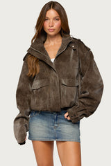 Chaya High Neck Faux Suede Jacket