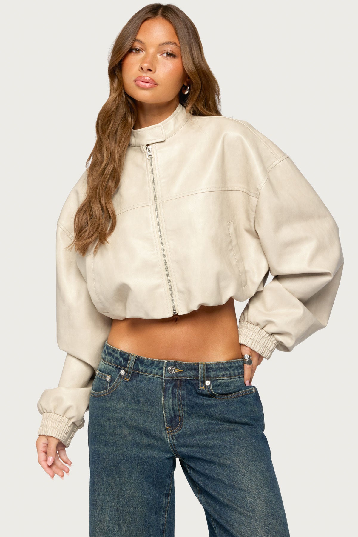 Naeva Cropped Faux Leather Jacket