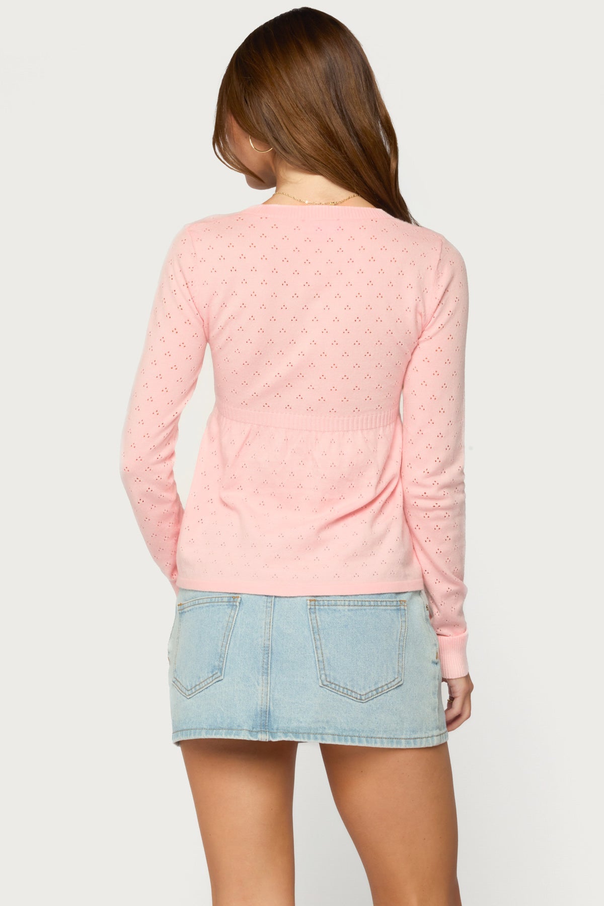 Basha Pointelle Knit V Neck Top