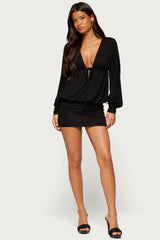 Sama Long Sleeve V Neck Mini Dresss