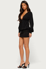 Sama Long Sleeve V Neck Mini Dresss