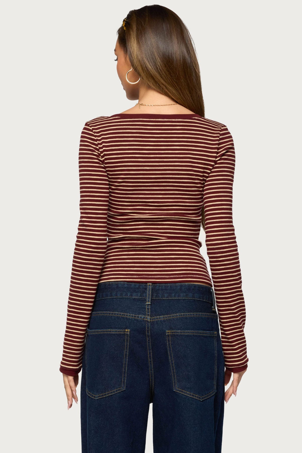 Omara Striped Contrast Henley Top