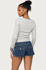 Nakia Contrast Stripey Henley Top