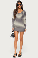 Kerla Striped Knit Long Sleeve Mini Dress