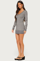 Kerla Striped Knit Long Sleeve Mini Dress